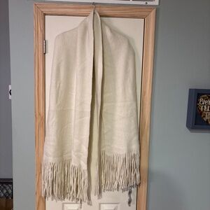 Anthropologie scarf 6 feet long with fringe, womens white